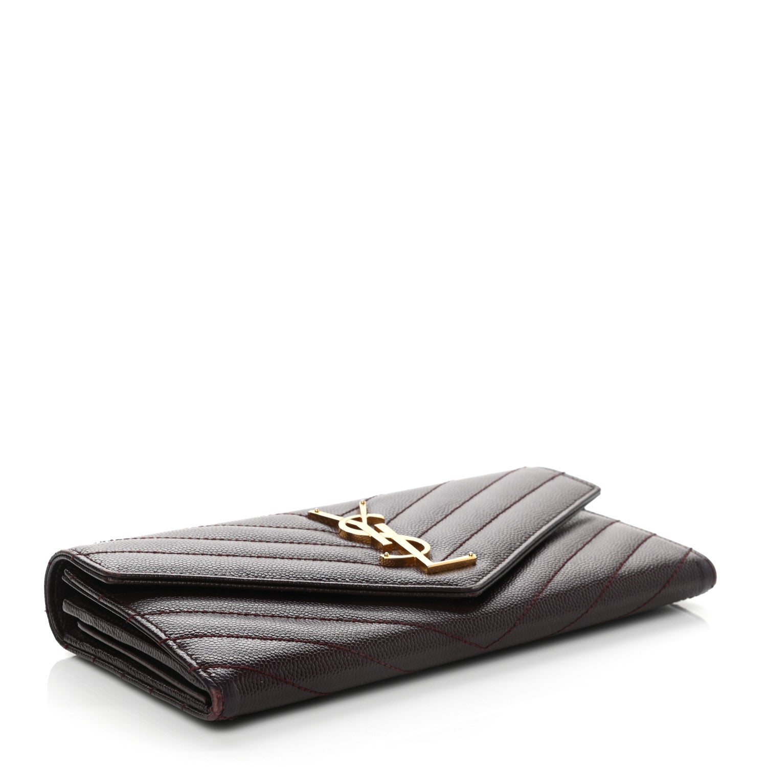 Saint Laurent Grain De Poudre Matelasse Chevron Monogram Flap Wallet Rouge Legion 4 of 8