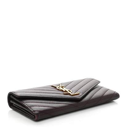 Saint Laurent Grain De Poudre Matelasse Chevron Monogram Flap Wallet Rouge Legion 4 of 8