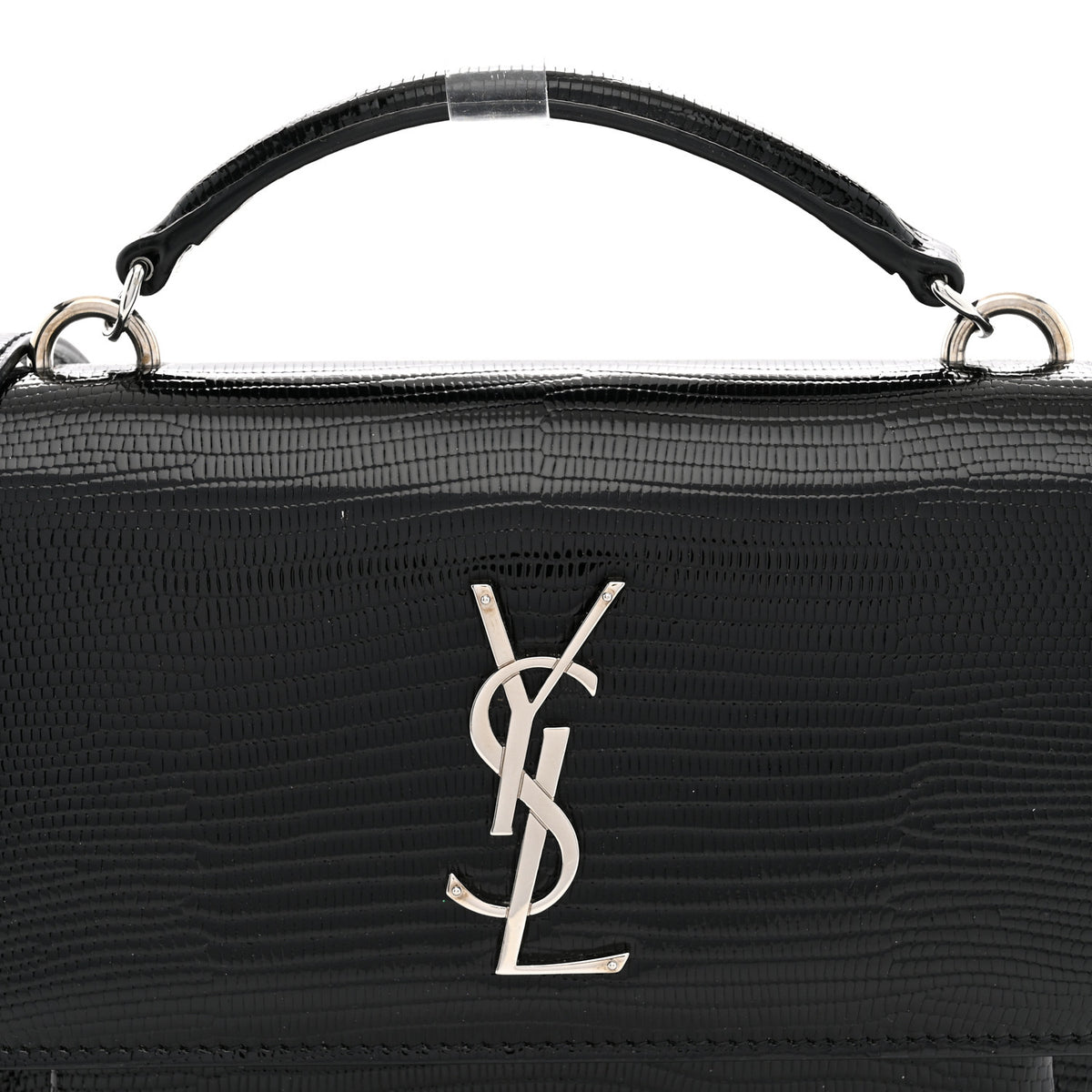 Saint Laurent Calfskin Lizard Embossed Monogram Sunset Chain Wallet Black 8 of 10