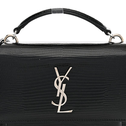 Saint Laurent Calfskin Lizard Embossed Monogram Sunset Chain Wallet Black 8 of 10
