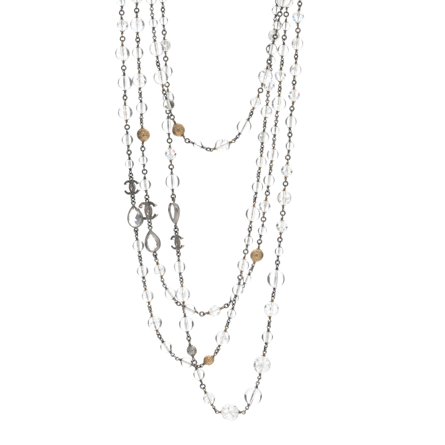 Gripoix Glass Bead CC Metiers d'Art Paris Salzburg Long Necklace Silver