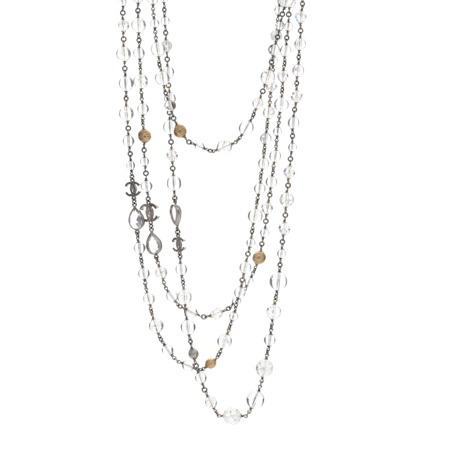 Chanel Gripoix Glass Bead CC Metiers d'Art Paris Salzburg Long Necklace Silver 1 of 4