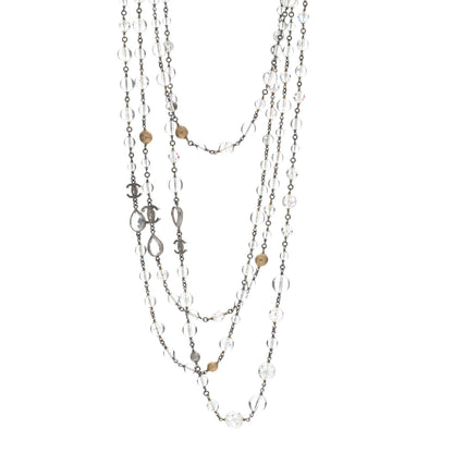 Chanel Gripoix Glass Bead CC Metiers d'Art Paris Salzburg Long Necklace Silver 1 of 4