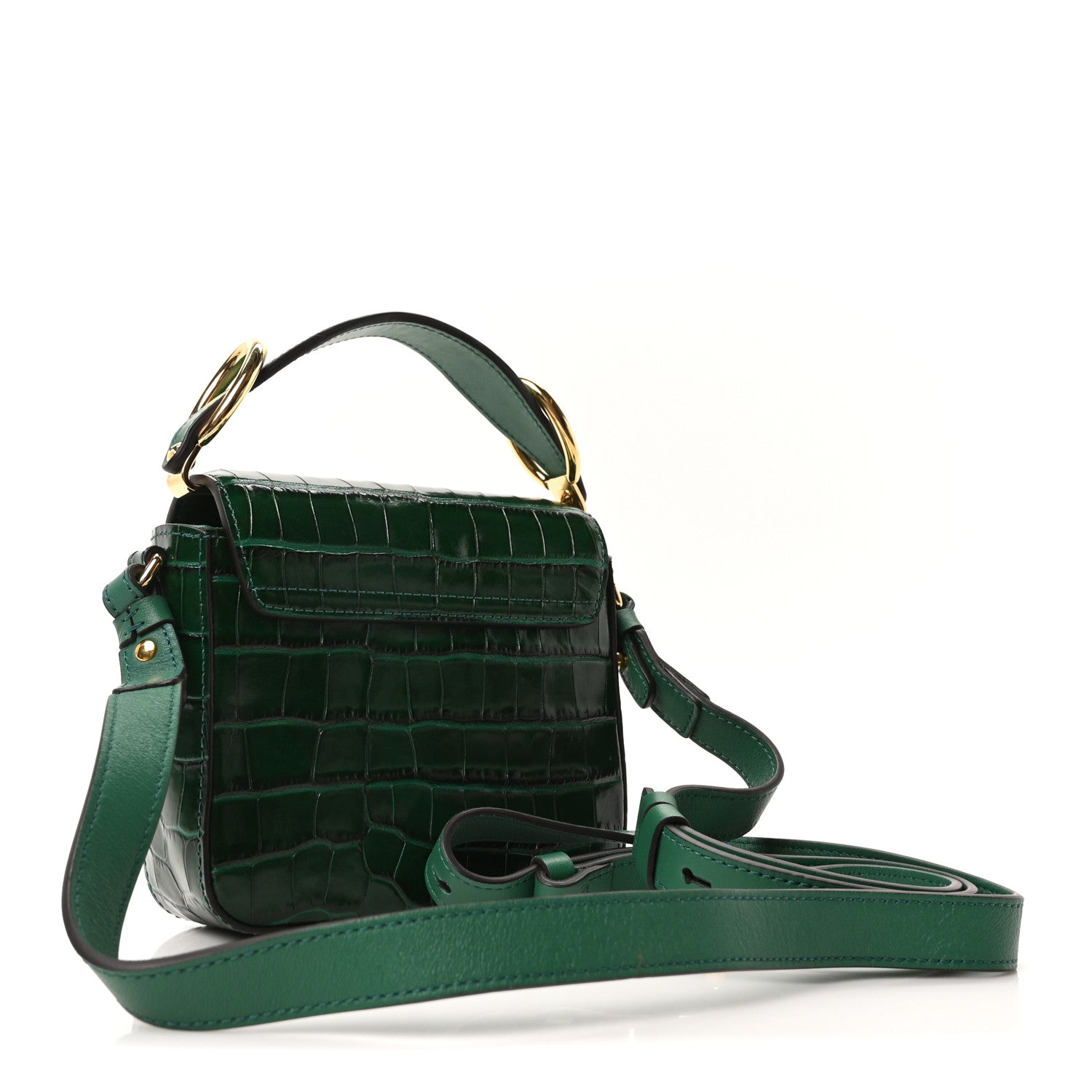 Chloe Calfskin Crocodile Embossed Mini C Double Carry Woodsy Green 3 of 10