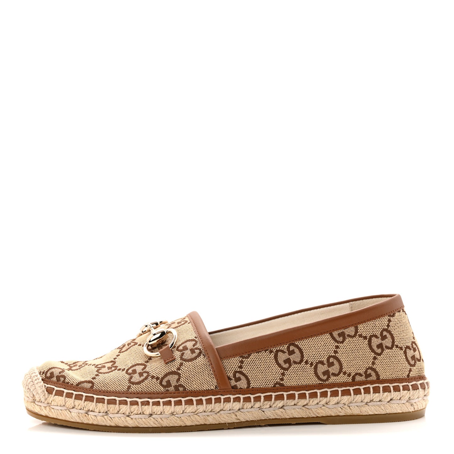 GG Supreme Monogram Horsebit Espadrilles 36 Camel Ebony Sundial