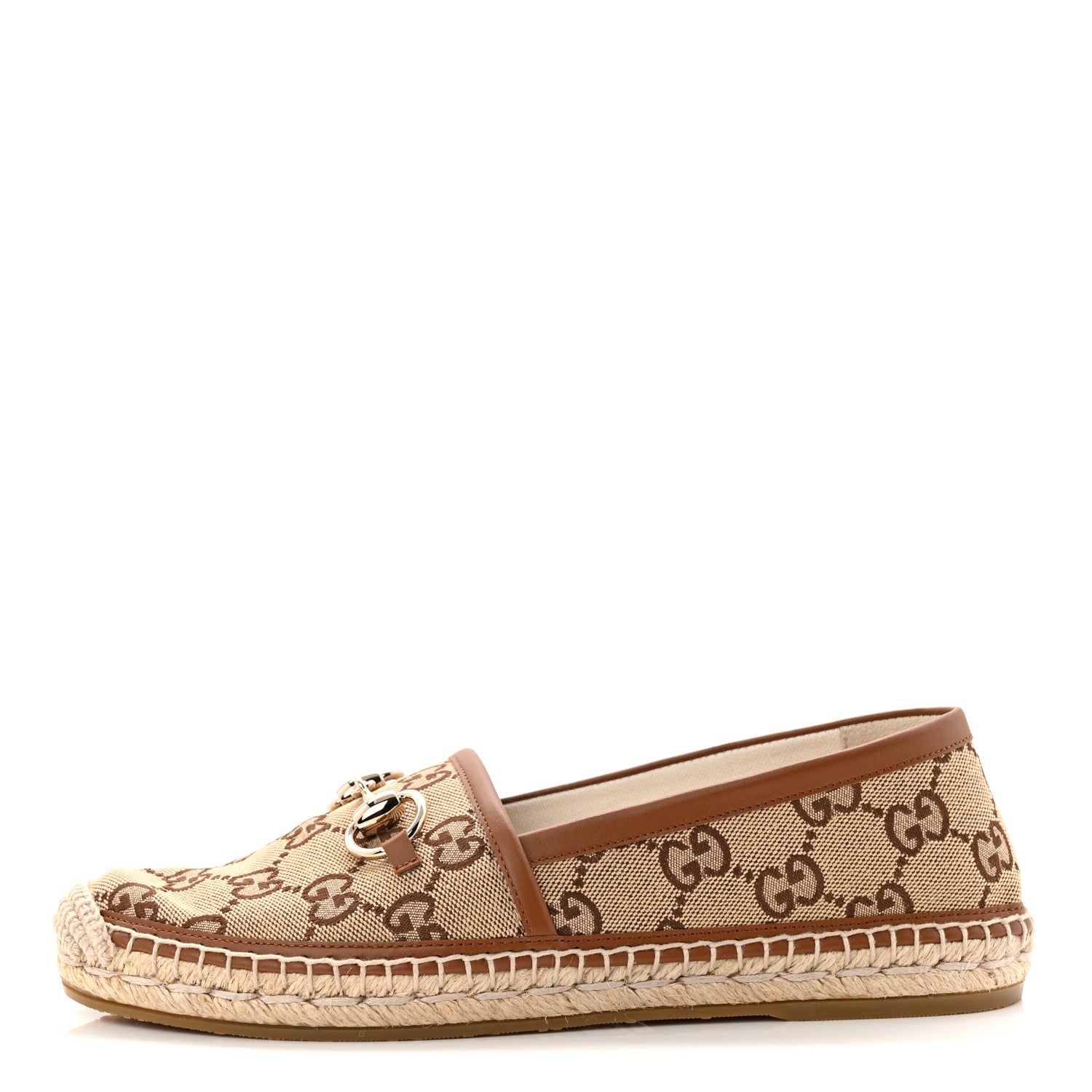 Gucci GG Supreme Monogram Horsebit Espadrilles 36 Camel Ebony Sundial 1 of 10
