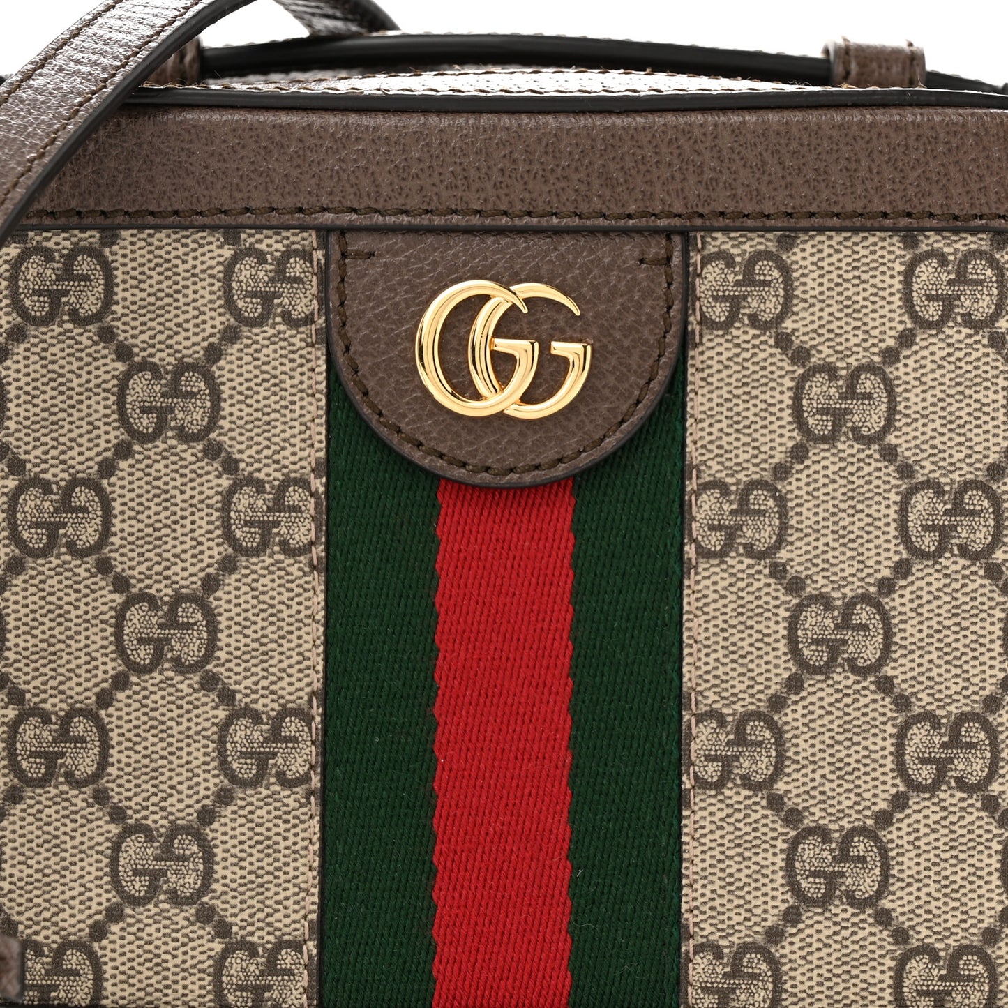 GG Supreme Monogram Mini Ophidia Top Handle Shoulder Bag Brown
