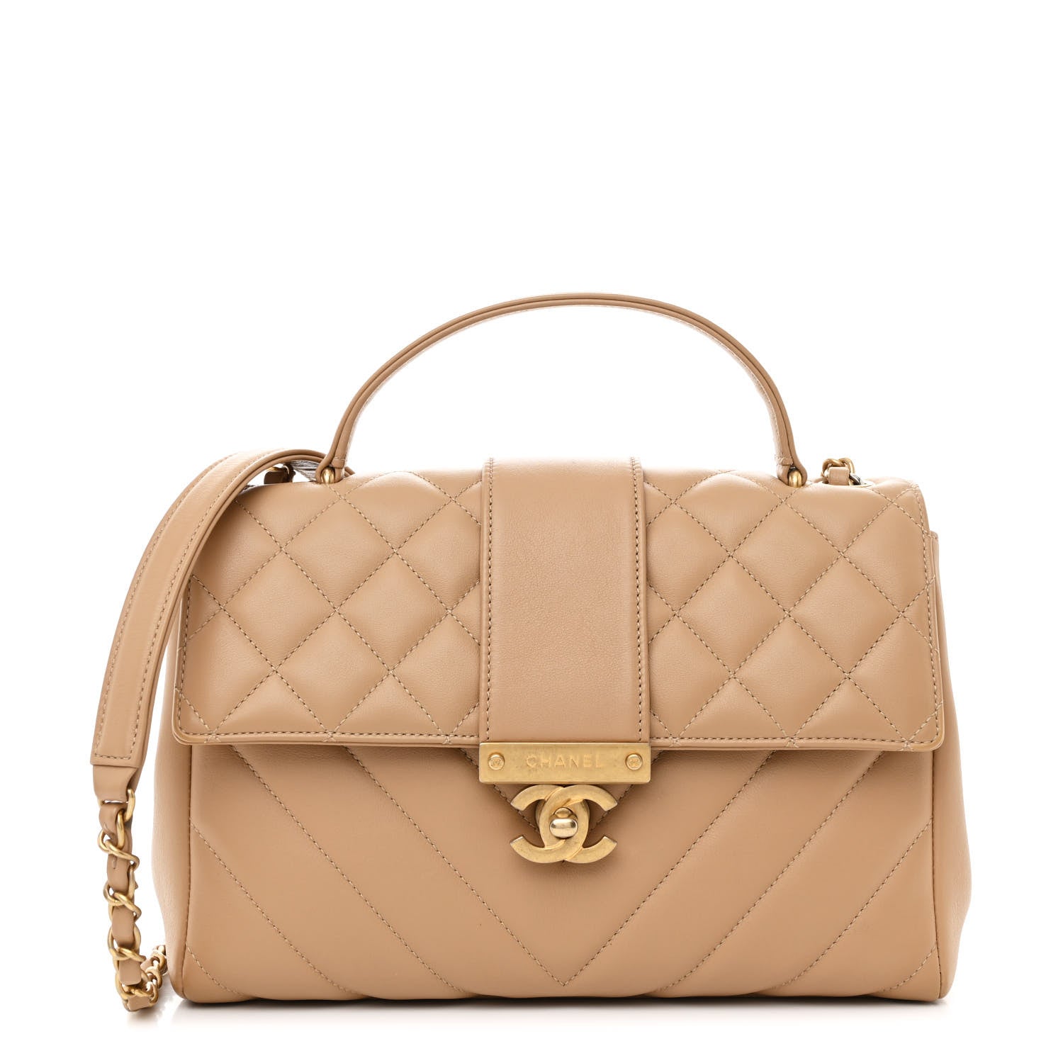 Chanel Calfskin Quilted Chevron In The City Bag Beige 1 of 11