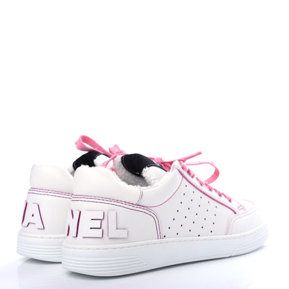 Chanel Calfskin Womens Logo Sneakers 37.5 White Pink 4 of 11