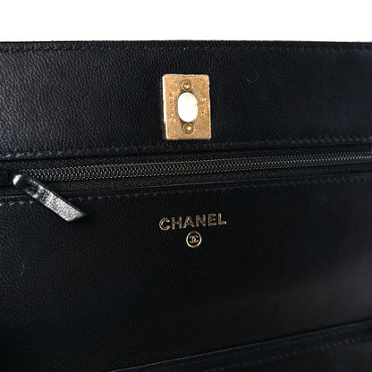 Chanel Lambskin Quilted CC Pearl Crush Wallet on Chain WOC Black 6 of 11