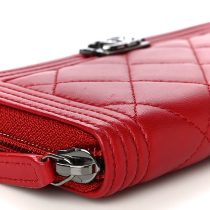 Chanel Lambskin Quilted Small Boy Zip Around Wallet Dark Red 11 of 14