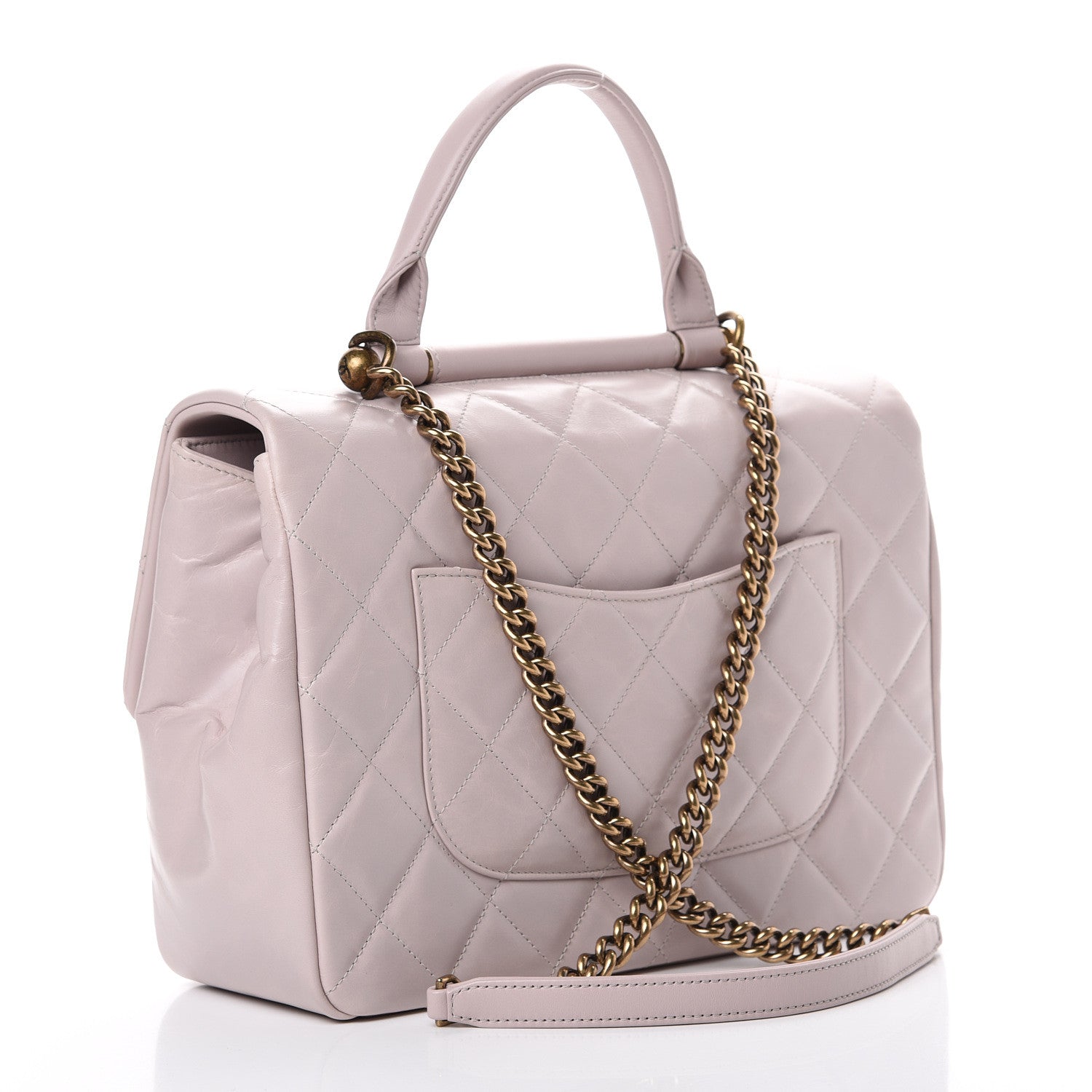Chanel Calfskin Quilted Large Gold Bar Top Handle Flap Light Pink 2 of 12