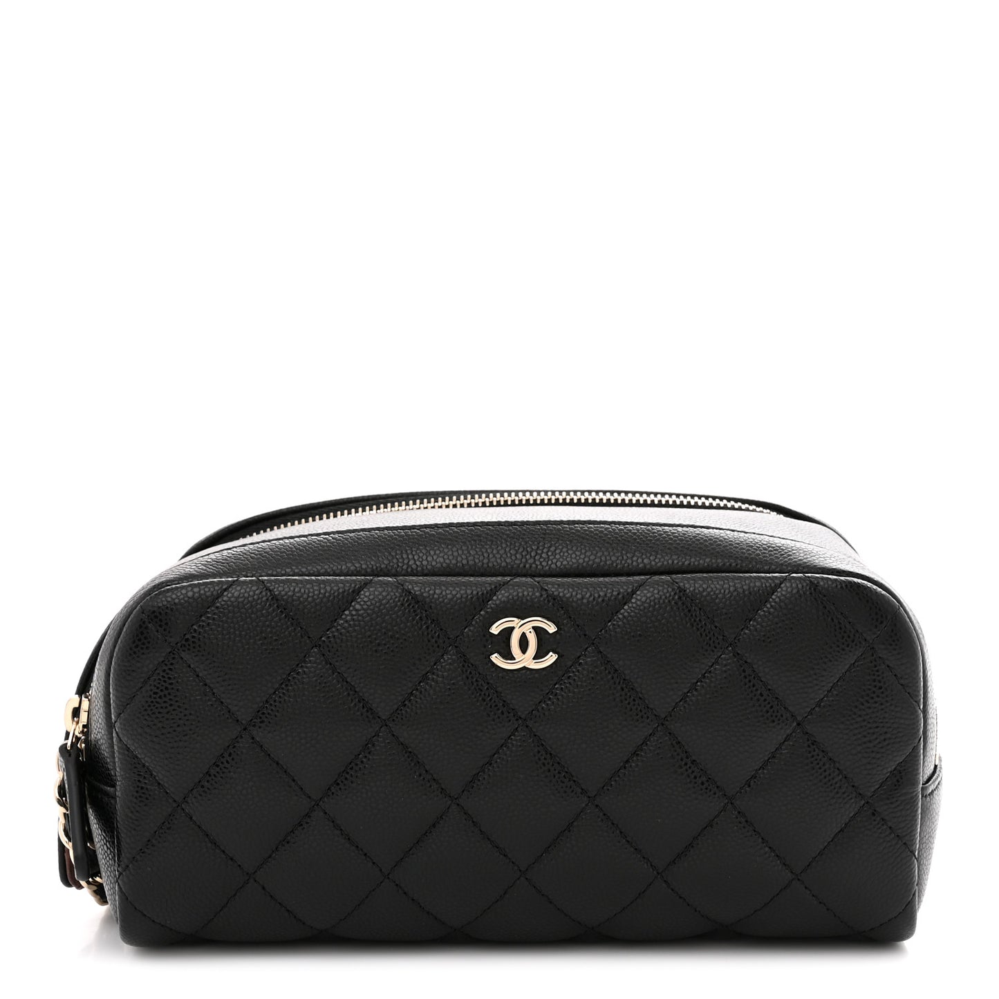Caviar Quilted Toiletry Case With Chain Black