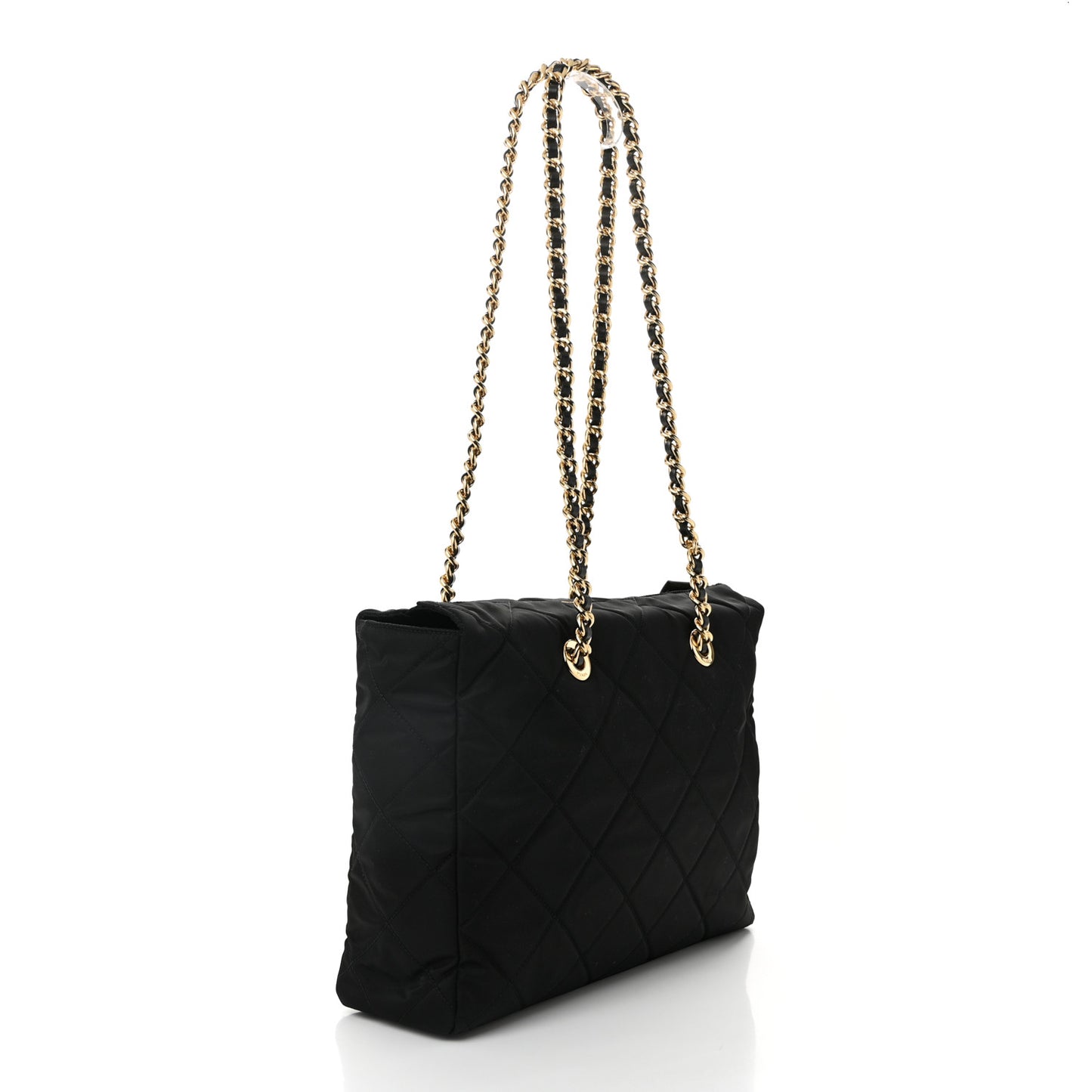 Re-Nylon Impunturato Saffiano Triangle Stitched Re-Edition 1995 Chaine Large Shoulder Bag Black