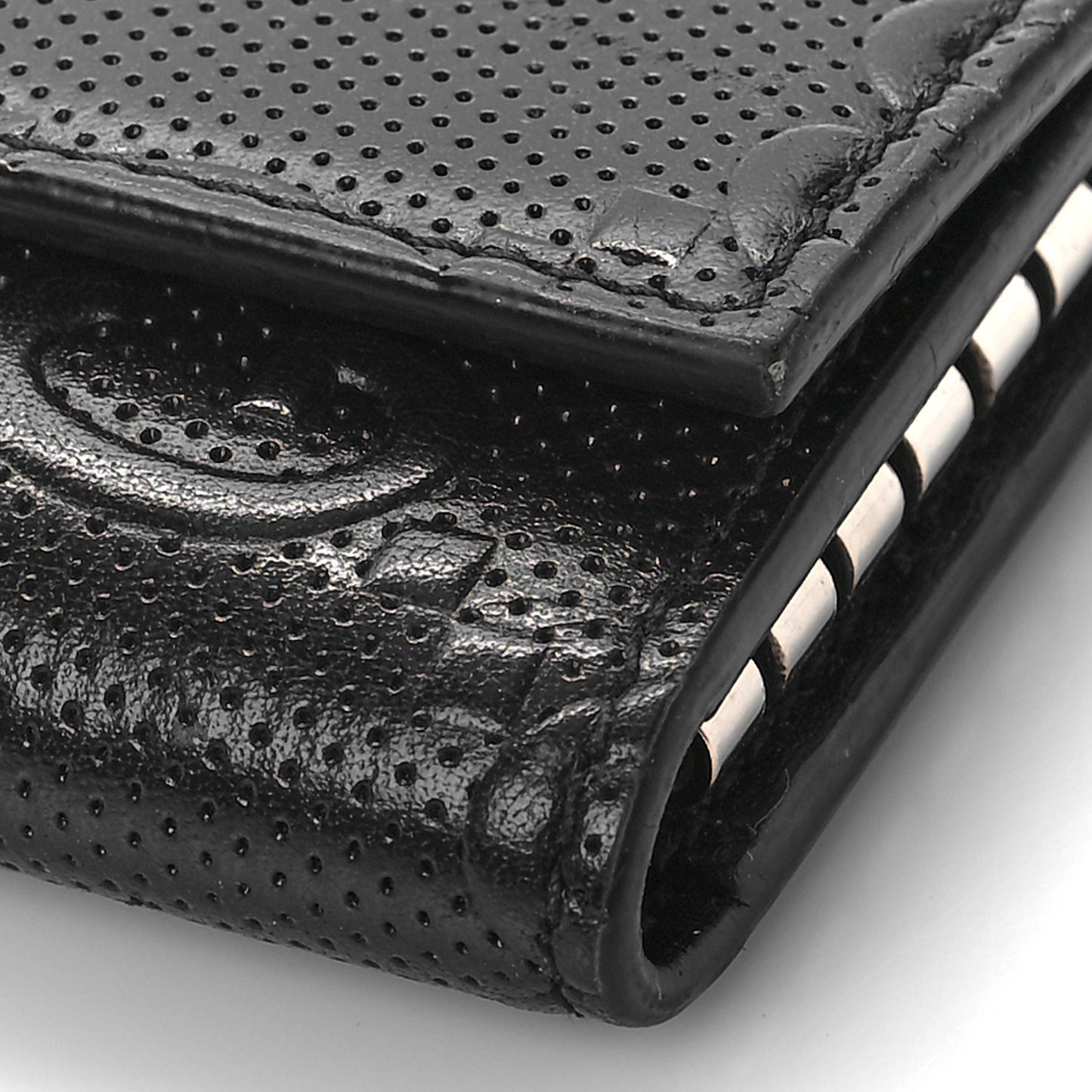Calfskin GG Tennis Embossed 6 Key Holder Case Black