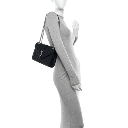 Saint Laurent Grain De Poudre Textured Mixed Matelasse Triquilt Medium Monogram Satchel Deep Marine 2 of 13