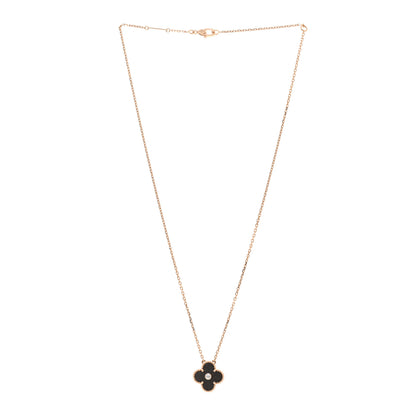 Van Cleef & Arpels 18K Rose Gold Diamond Silver Obsidian Vintage Alhambra Pendant Necklace 4 of 6