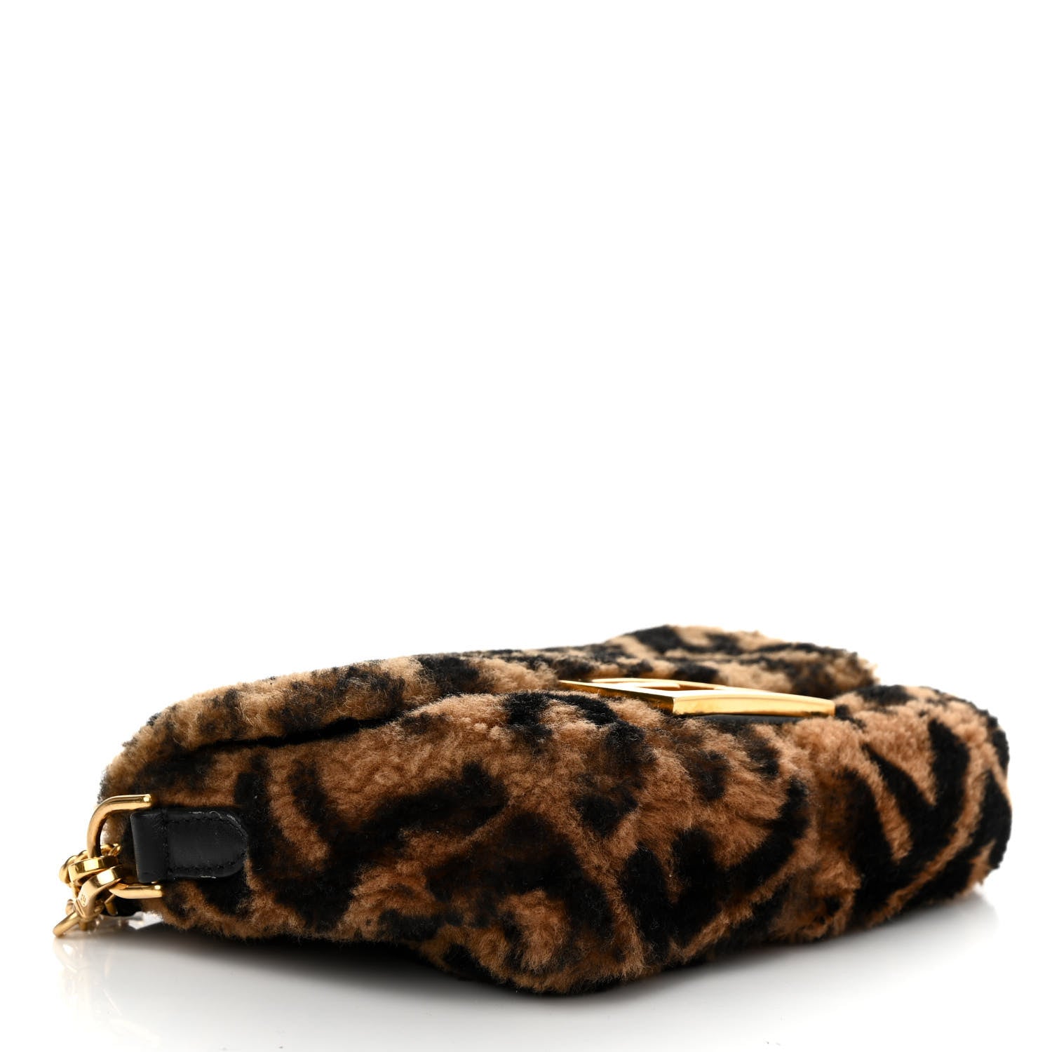 Fendi Shearling Vitello Dolce Macro FF 1974 Mini Baguette Tobacco Black 4 of 12