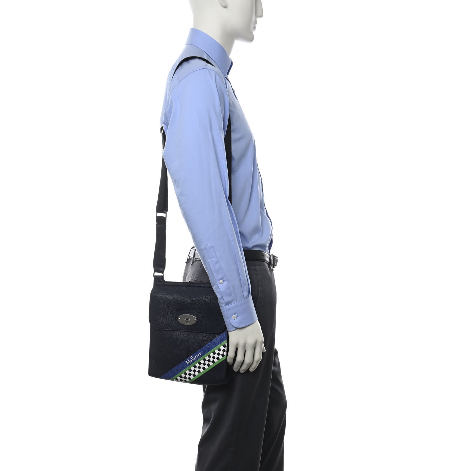 Mulberry Natural Grain Calfskin Racing Stripe Antony Messenger Crossbody Midnight Blue 2 of 9
