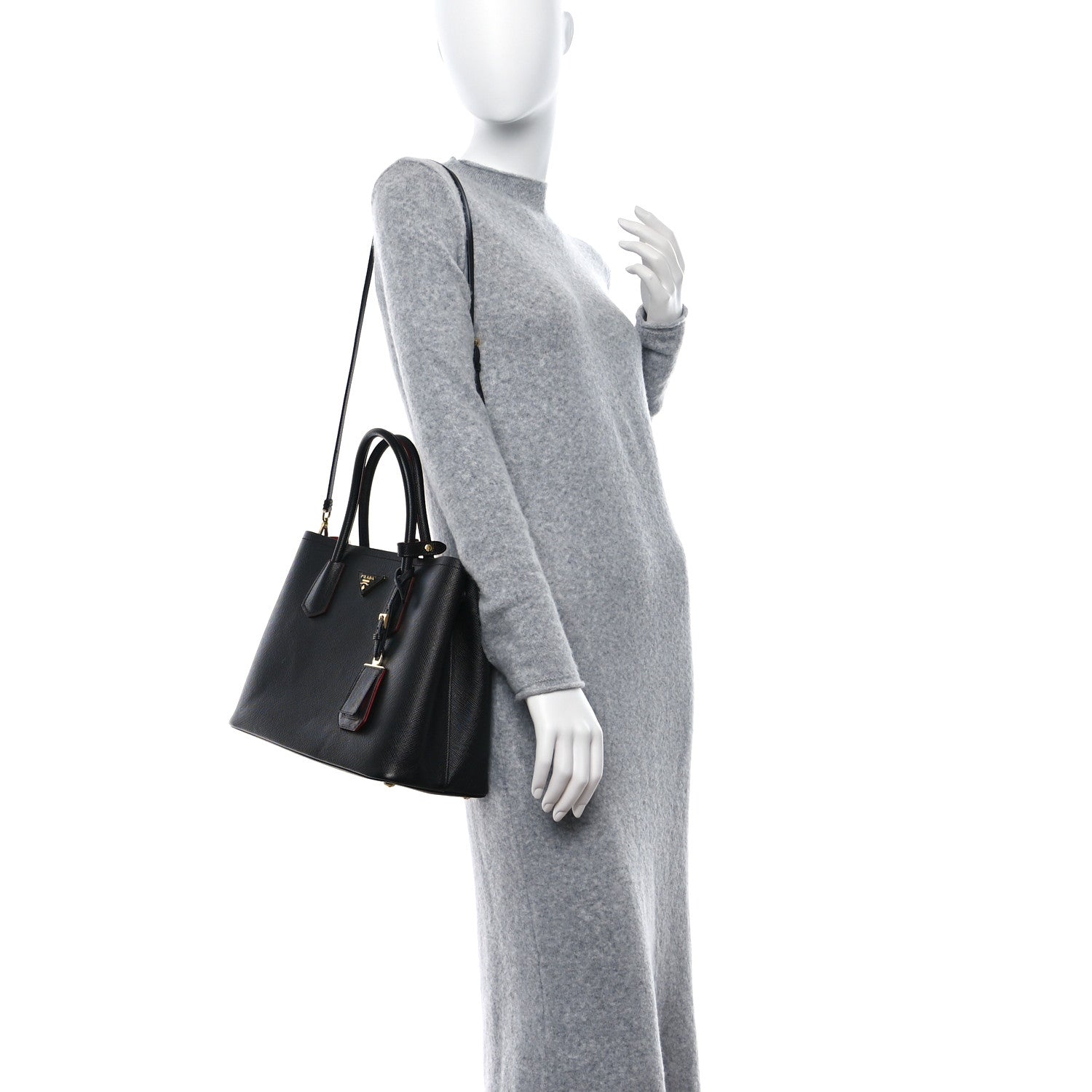 Prada Saffiano Cuir Medium Double Bag Black Fuoco 2 of 11