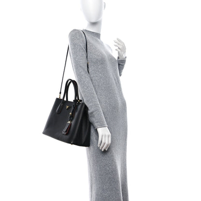 Prada Saffiano Cuir Medium Double Bag Black Fuoco 2 of 11
