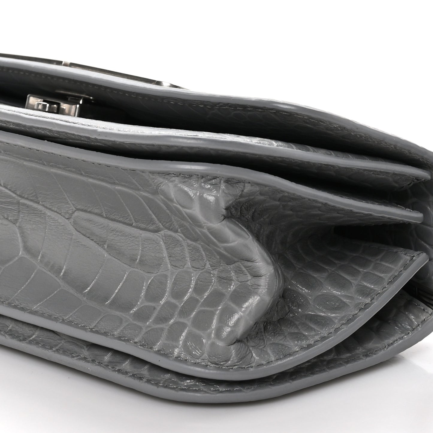 Extra Supple Calfskin Crocodile Embossed Small Gossip Bag Grey