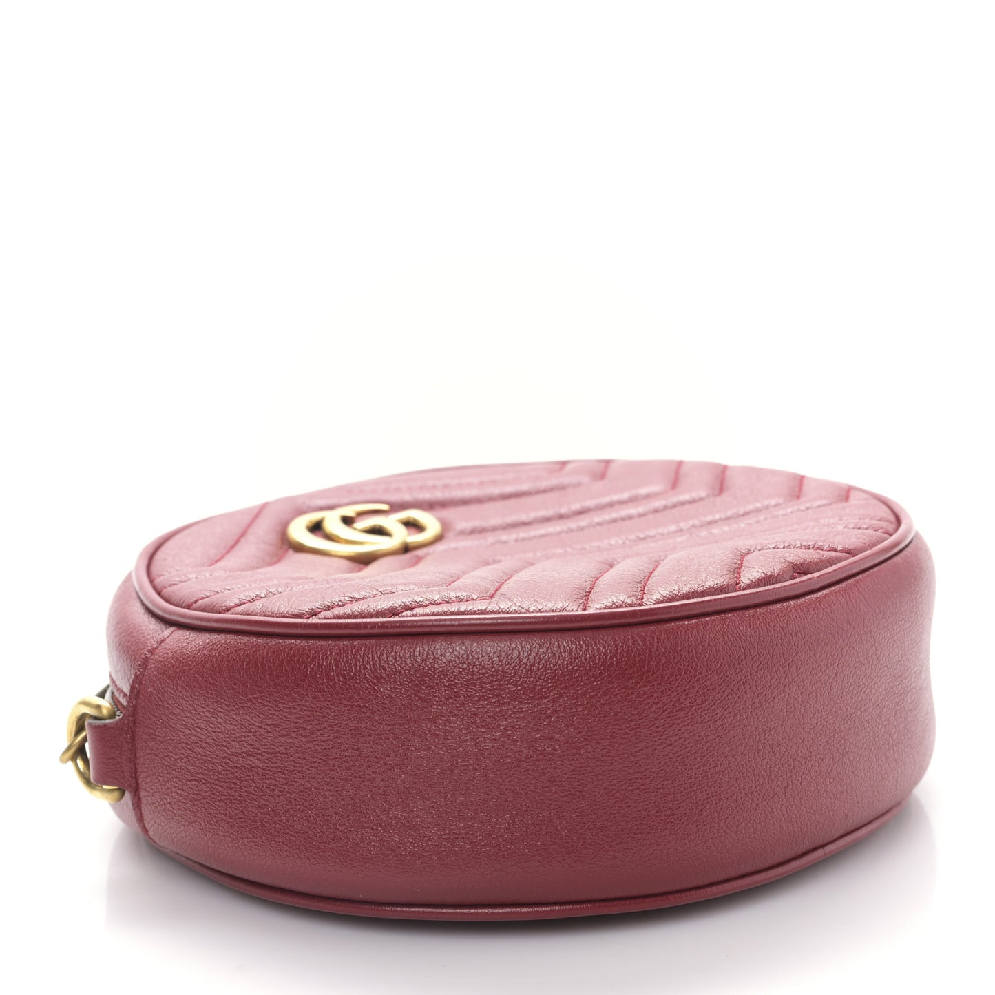 Glazed Calfskin Matelasse Heart Mini GG Marmont Round Shoulder Bag Romantic Cerise
