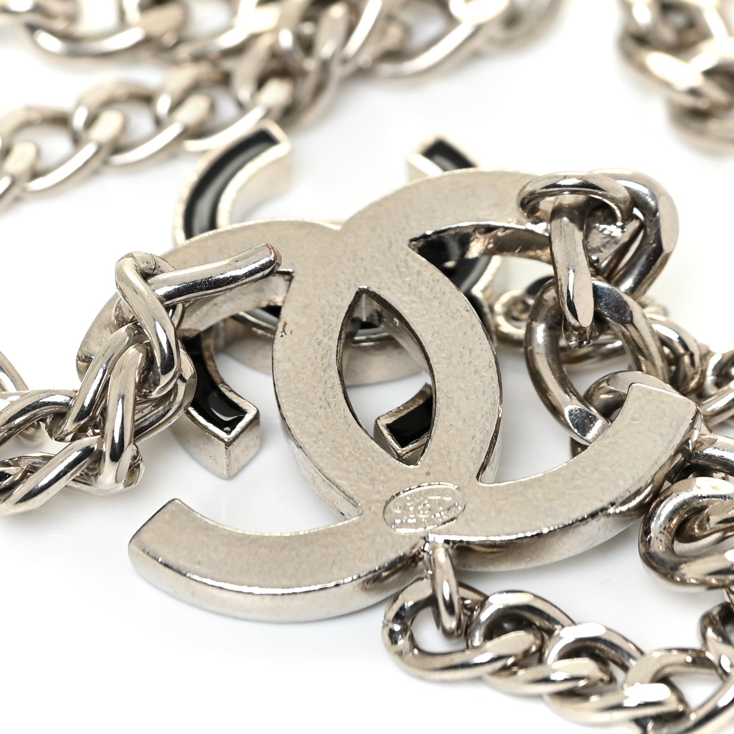 Chanel Enamel CC Chain Logo Belt Silver Black 3 of 5