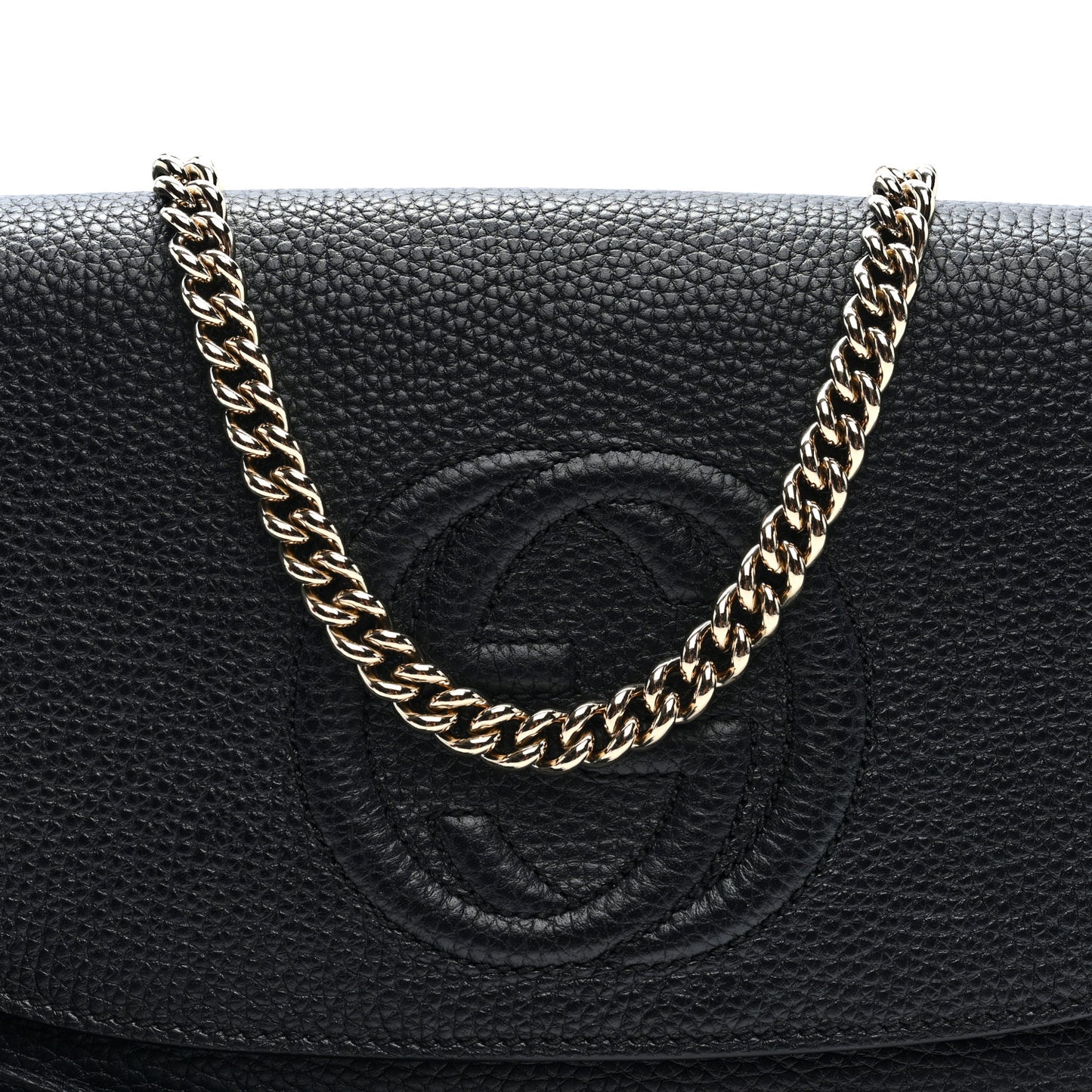 Pebbled Calfskin Medium Soho Flap Crossbody Black