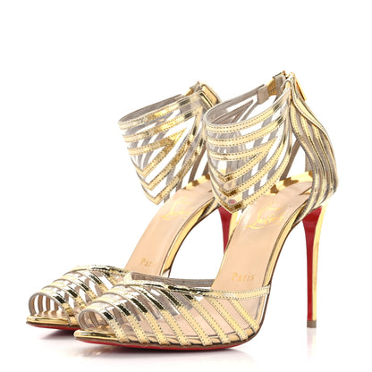 Christian Louboutin Specchio PVC Maratena 100 Sandal Heels 37.5 Gold 3 of 8