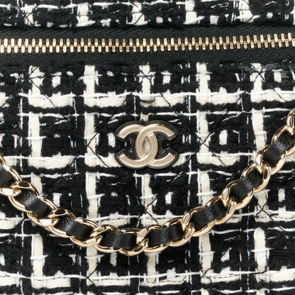 Chanel Tweed Quilted Top Handle Slim Long Vanity Black Ecru White 8 of 10