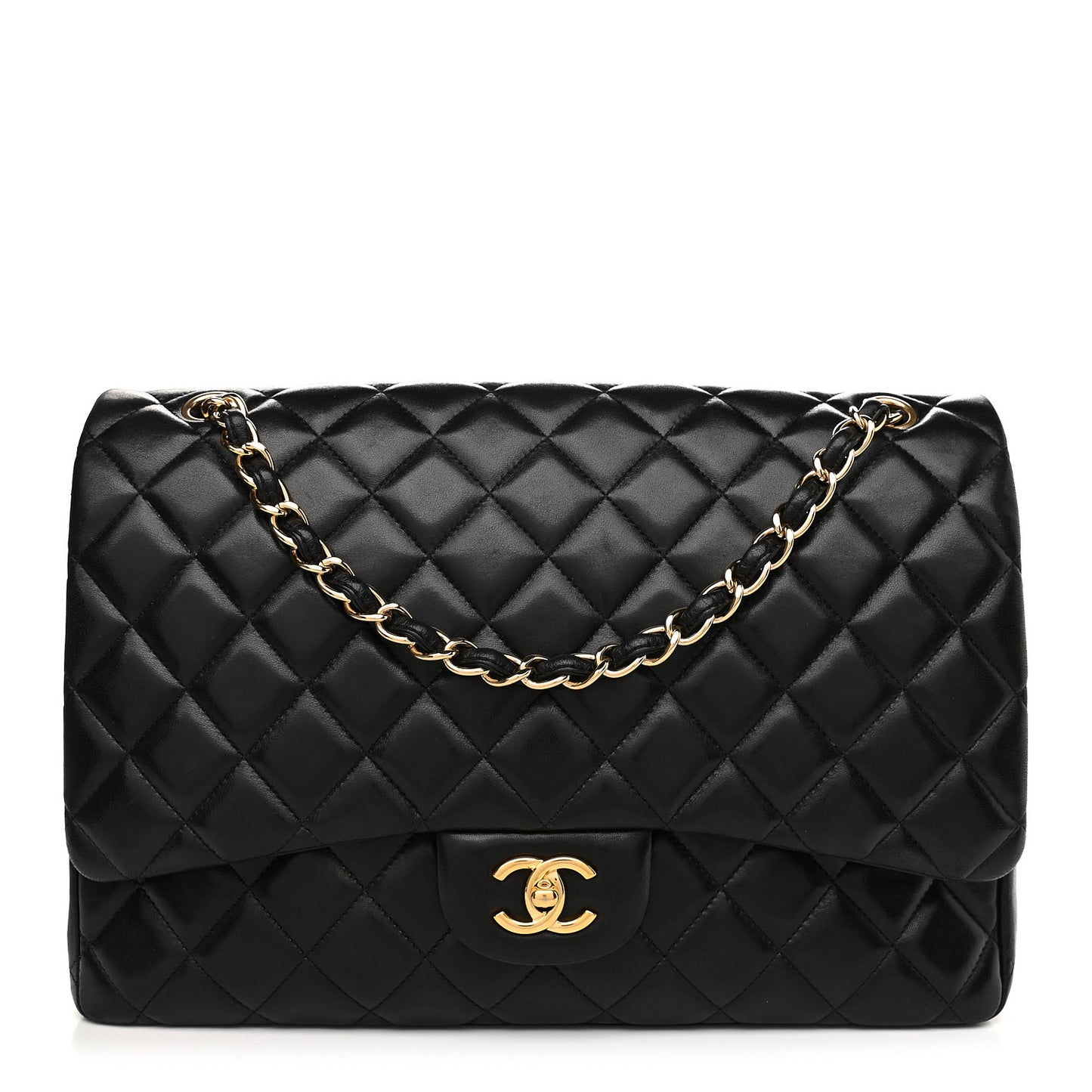 Lambskin Quilted Maxi Single Flap Black
