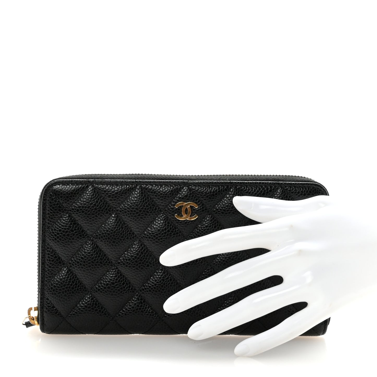 Caviar Quilted Large Gusset Zip Around Wallet Black