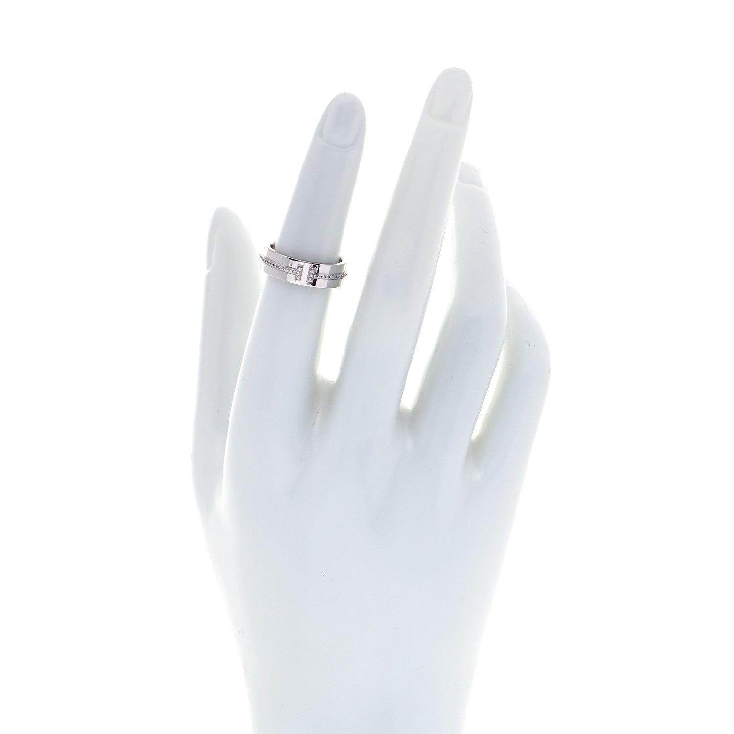 Tiffany 18K White Gold Diamond Wide T Two Ring 49 5 2 of 5
