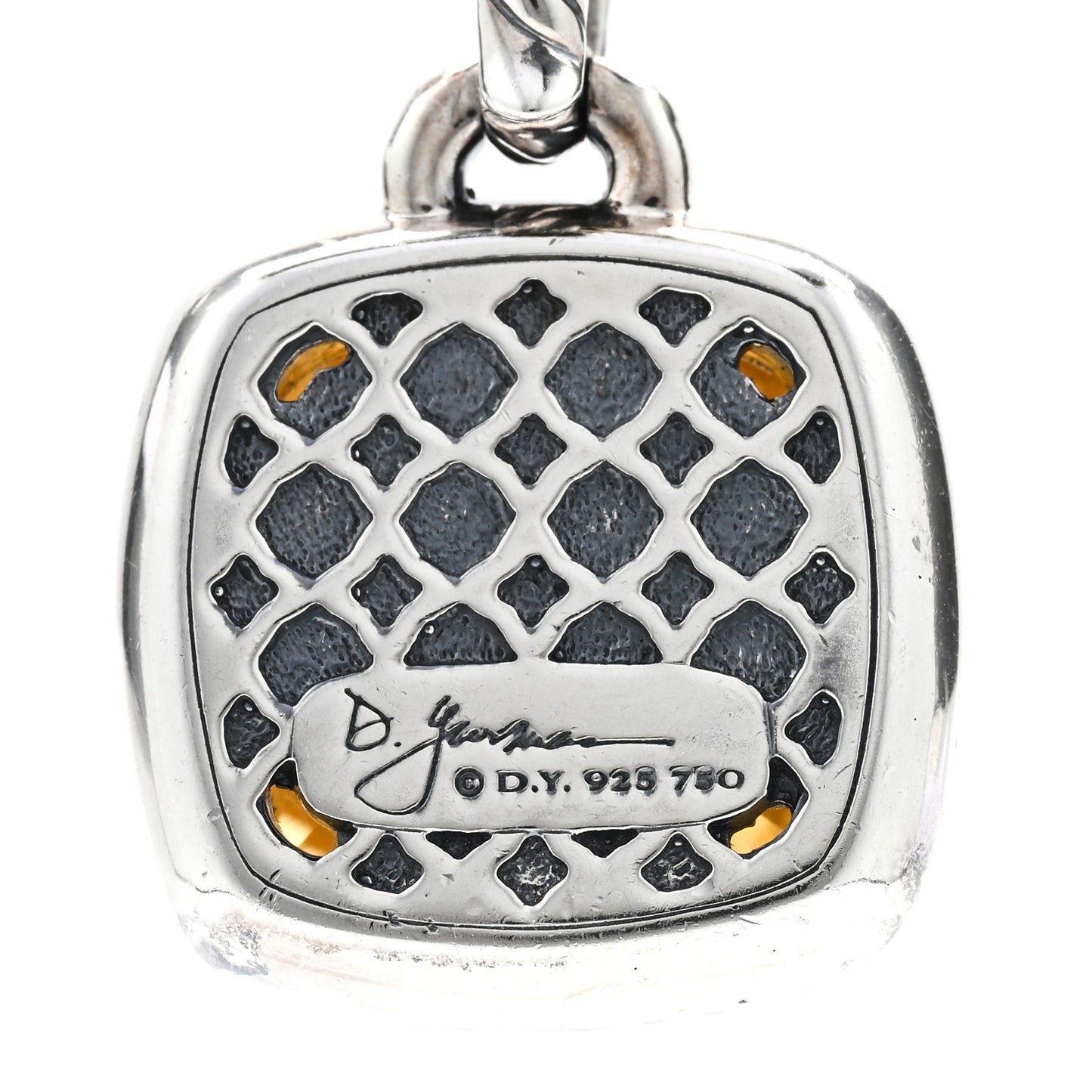 Sterling Silver 18K Yellow Gold Diamond Citrine 17mm Albion Pendant Necklace