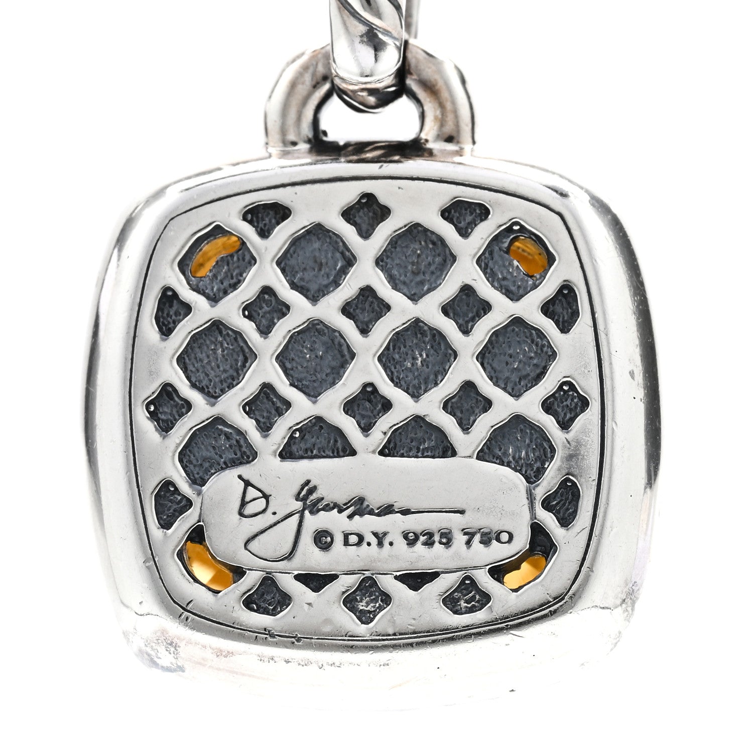 David Yurman Sterling Silver 18K Yellow Gold Diamond Citrine 17mm Albion Pendant Necklace 5 of 5