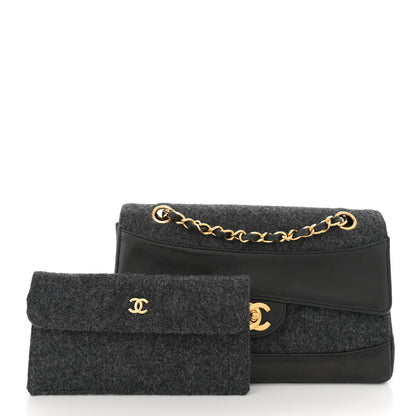 Chanel Lambskin Felt Quilted Small Single Flap With Pouch Grey Black 3 of 13
