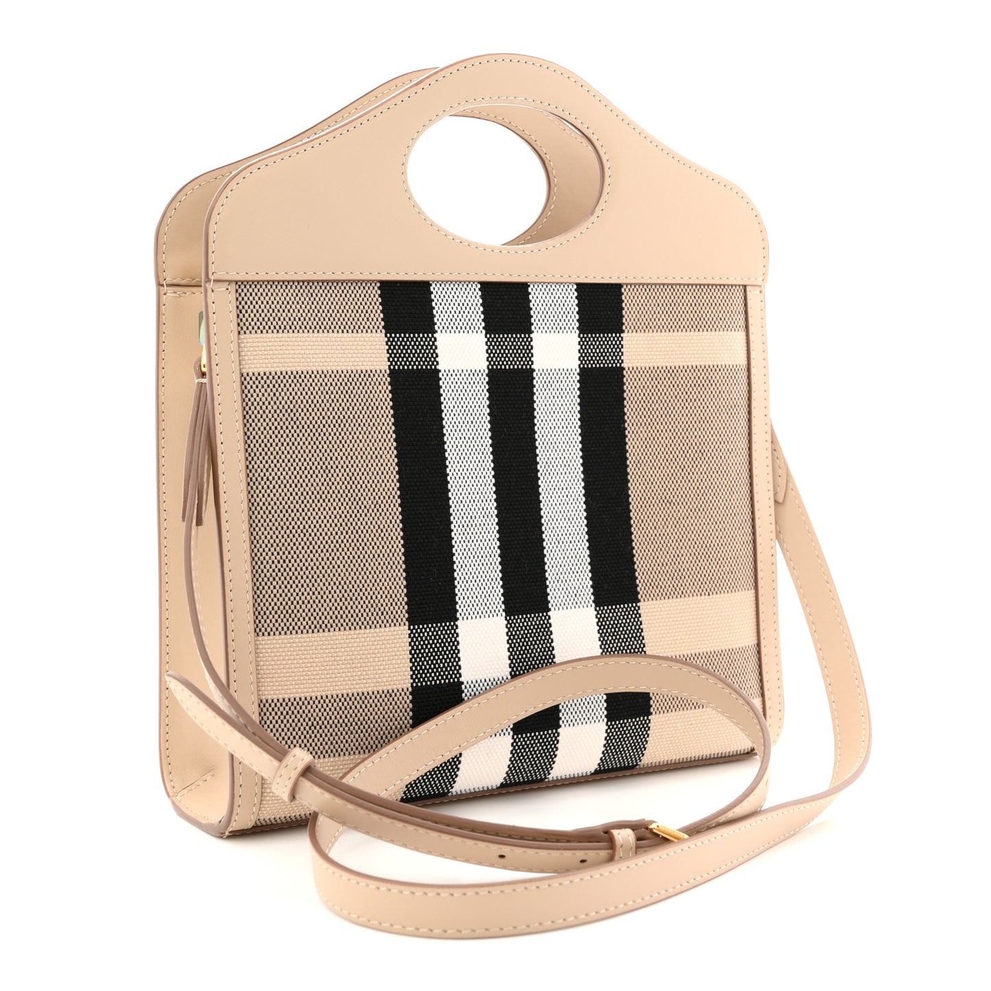 Smooth Calfskin Archive Canvas Check Mini Pocket Bag Dusty Sand