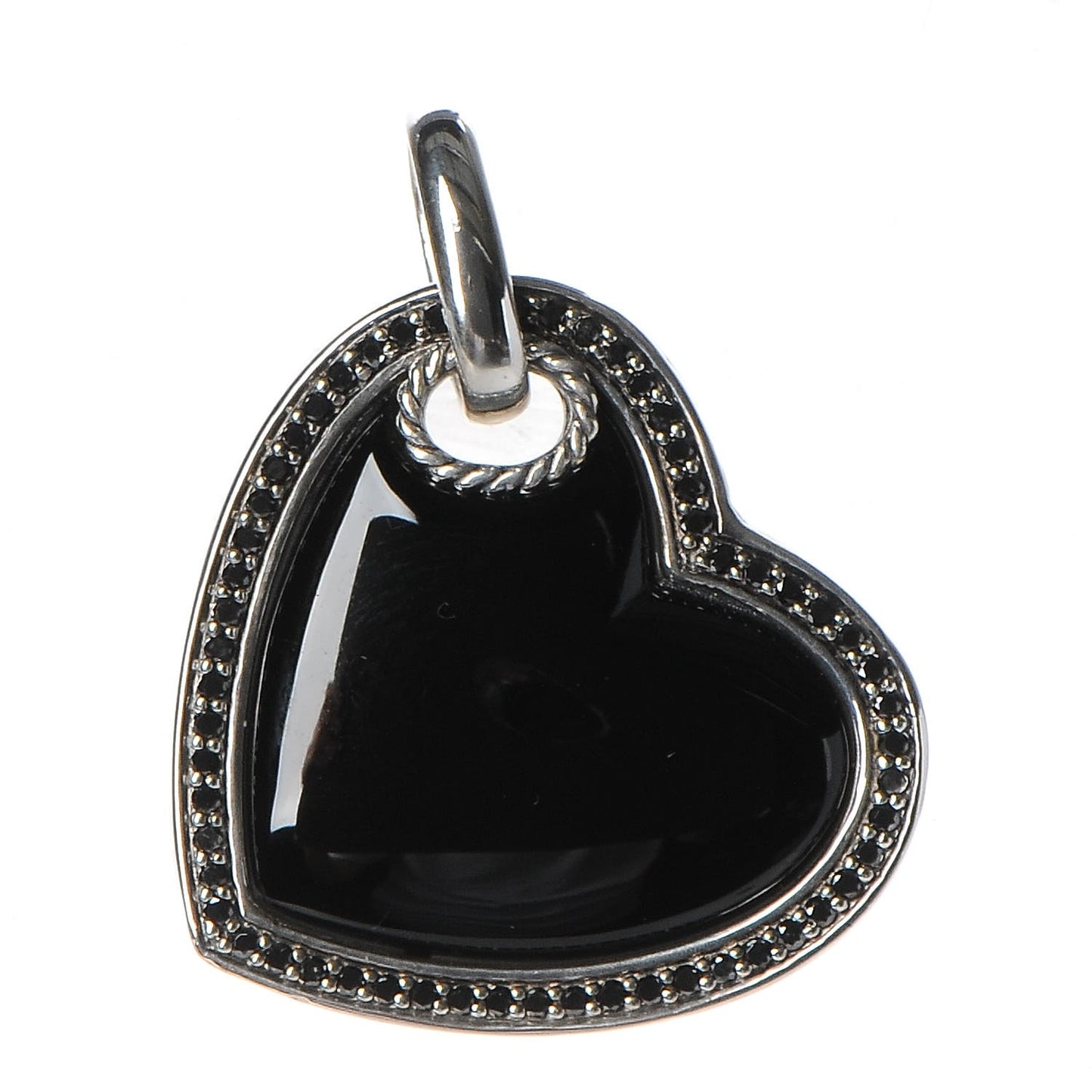 Sterling Silver Black Onyx Diamond Heart Cable Pendant