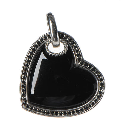 David Yurman Sterling Silver Black Onyx Diamond Heart Cable Pendant 1 of 4