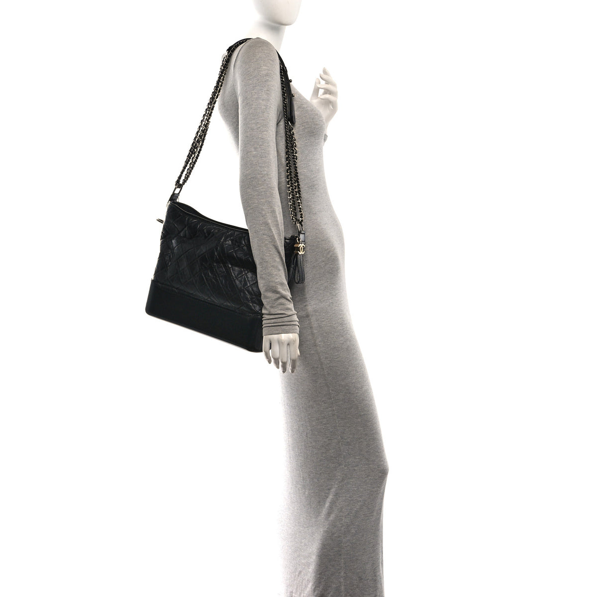Chanel Aged Calfskin Quilted Large Gabrielle Hobo Black 2 of 10