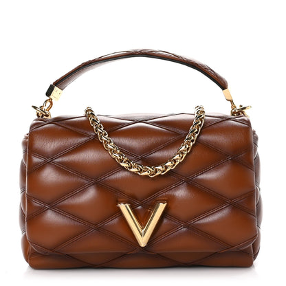 Louis Vuitton Lambskin Malletage Top Handle GO-14 MM Tan 1 of 9