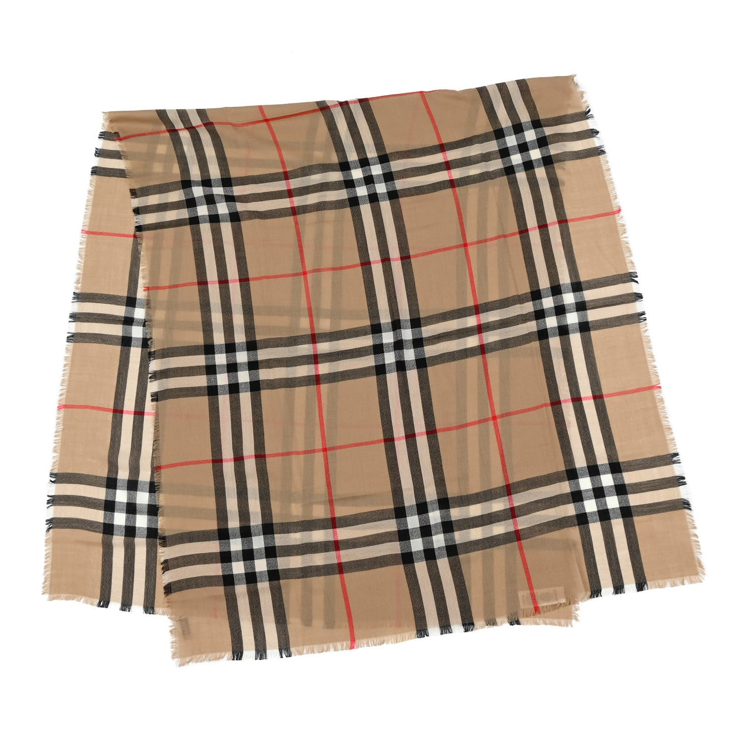 Wool Silk Gauze Giant Check Lightweight Scarf Camel