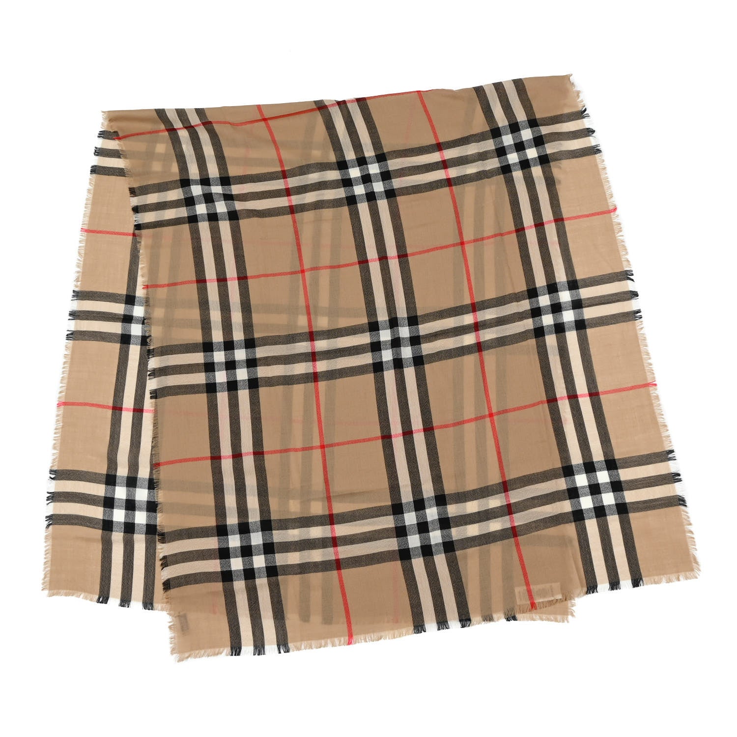Burberry Wool Silk Gauze Giant Check Lightweight Scarf Camel 1 of 6