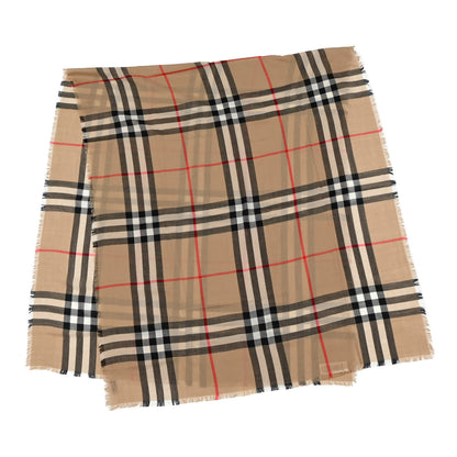 Burberry Wool Silk Gauze Giant Check Lightweight Scarf Camel 1 of 6