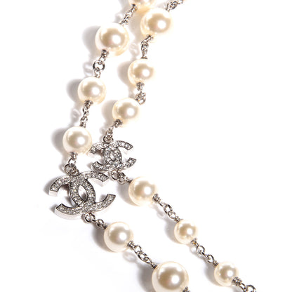 Chanel Crystal Pearl CC Long Necklace Silver 4 of 6