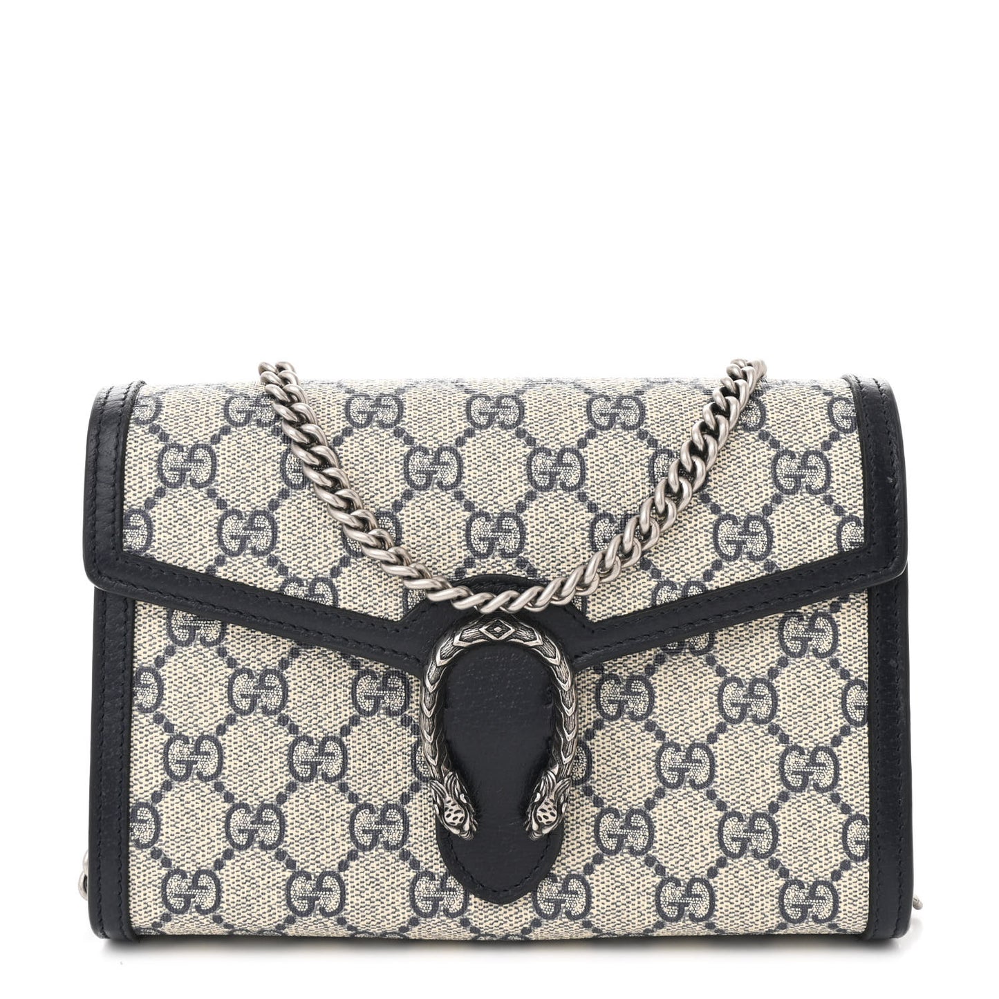 GG Supreme Monogram Textured Dollar Calfskin Mini Dionysus Chain Wallet Beige Blue