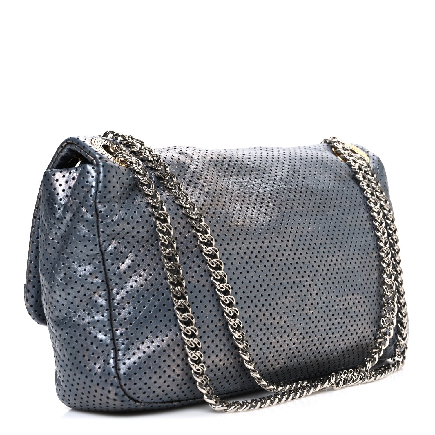 Chanel Metallic Crackled Calfskin Perforated Drill Flap Silver 3 of 11