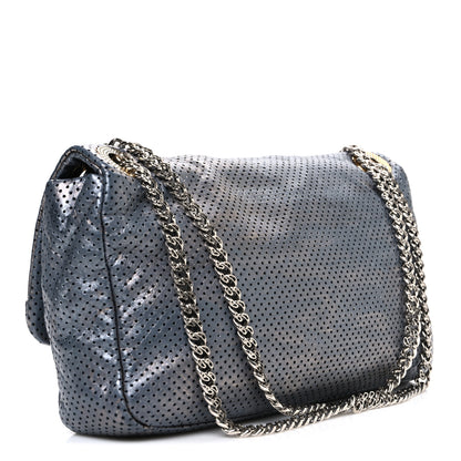 Chanel Metallic Crackled Calfskin Perforated Drill Flap Silver 3 of 11