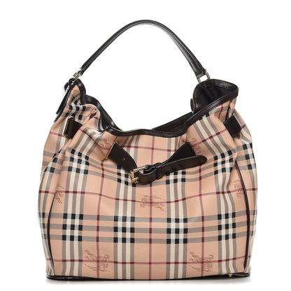 Burberry Haymarket Check Medium Walden Belted Hobo Chocolate 1 of 8
